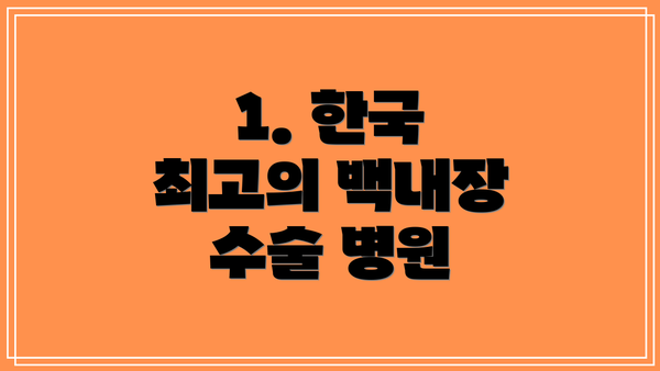1. 한국 최고의 백내장 수술 병원