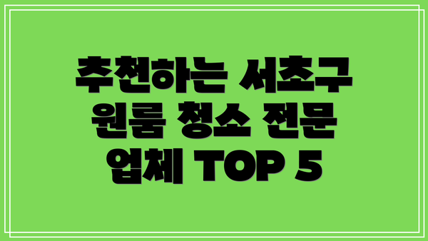 추천하는 서초구 원룸 청소 전문 업체 TOP 5